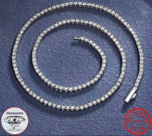 Unisex 3mm VVS1 Moissanite Tennis Necklace Gold Over S925 Silver  For Men Women Pass Diamonds Test