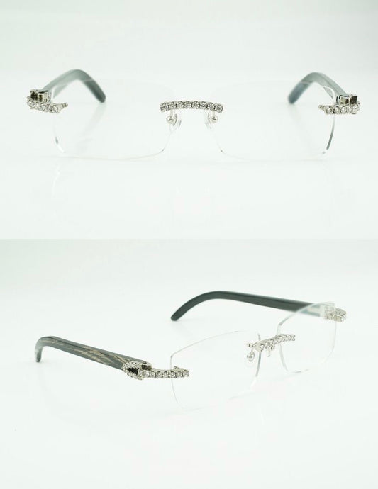 ⭐️Black Buffalo Horn Sunglasses Moissanite Stones Size 56 Clear Lenses