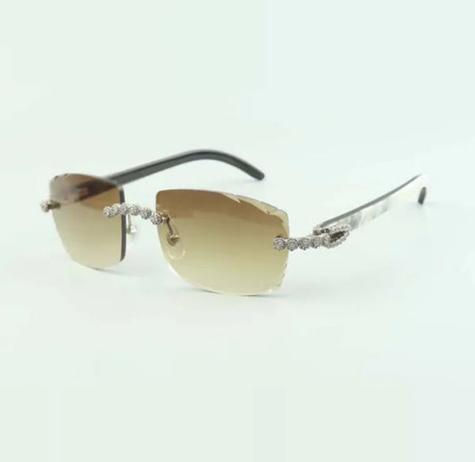 ⭐️White Buffalo Horn Sunglasses Cz Stones Size 57 Henny Lenses