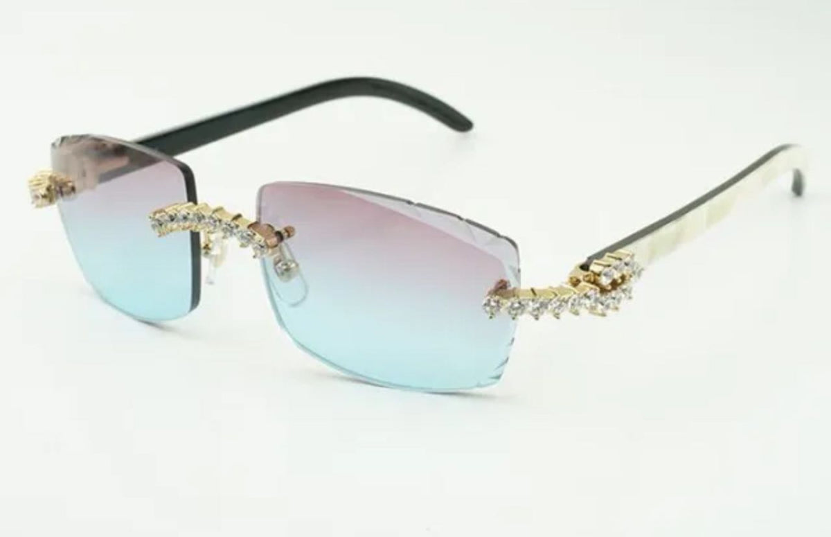 White Buffalo Horn Sunglasses Size 57 Carved Purple And Blue Lenses Big Stones