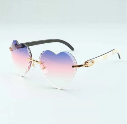 ⭐️ White Buffalo Horn Sunglasses Size 56 Purple And Pink Heart Lenses
