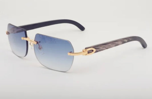 ⭐️ Black Buffalo Horn Sunglasses Size 58 Blue Lenses