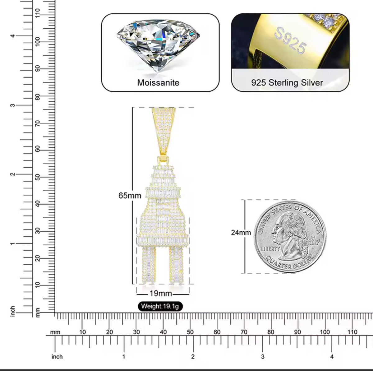 Plug Pendant Vvs Clarity Moissanite 💎