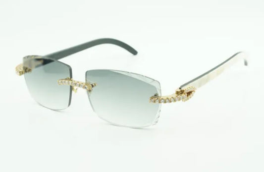 ⭐️White Buffalo Horn Sunglasses Moissanite VVS Clarity Stones 💎Size 57 Grey Lenses