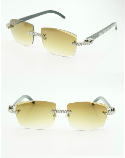 ⭐️Black Buffalo Horn Sunglasses Moissanite Stones Size 57 Henny Lenses