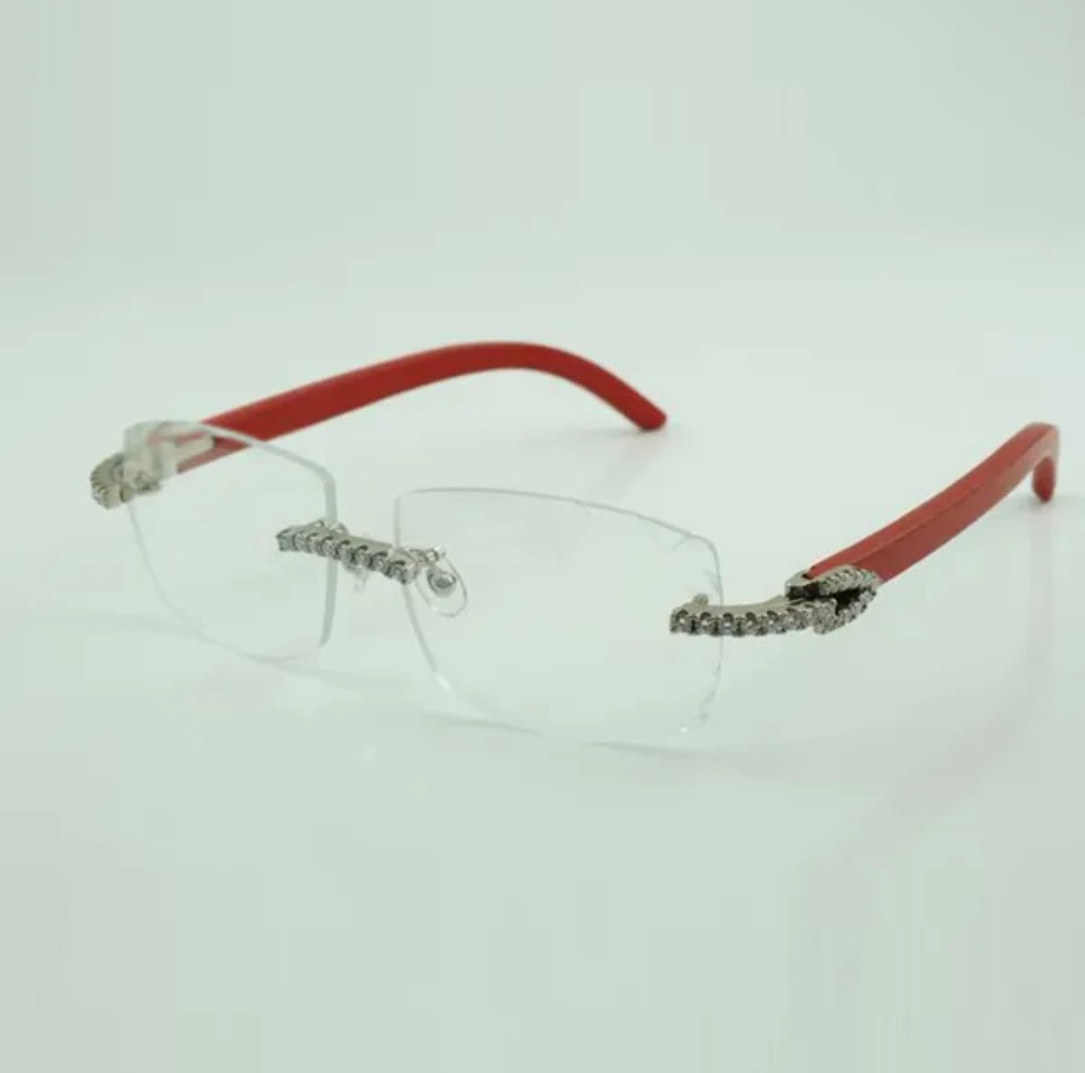 ⭐️Red Wood Glasses Moissanite VVS Clarity Stones 💎Size 57 Clear Lenses
