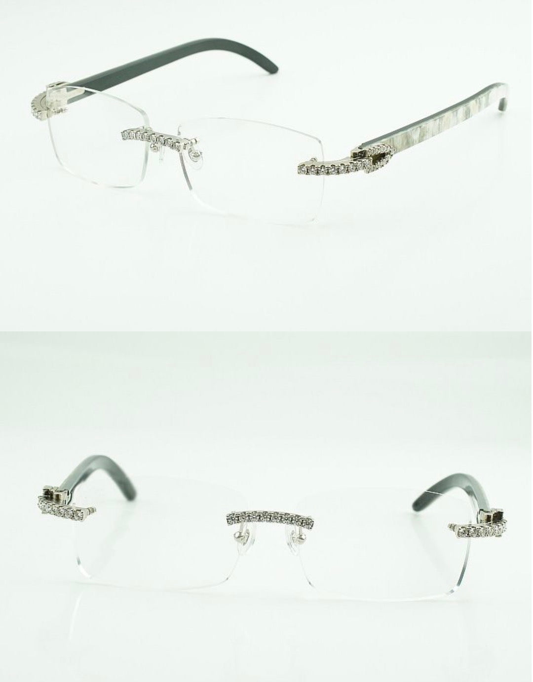 ⭐️White Buffalo Horn Sunglasses VVS Moissanite Stones Size 56 Clear  Lenses