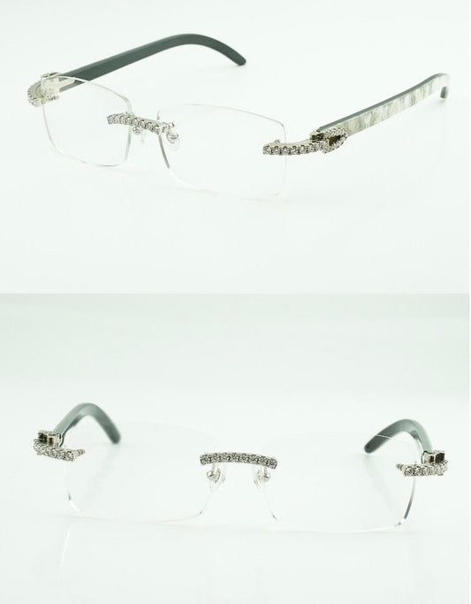⭐️White Buffalo Horn Sunglasses VVS Moissanite Stones Size 56 Clear  Lenses
