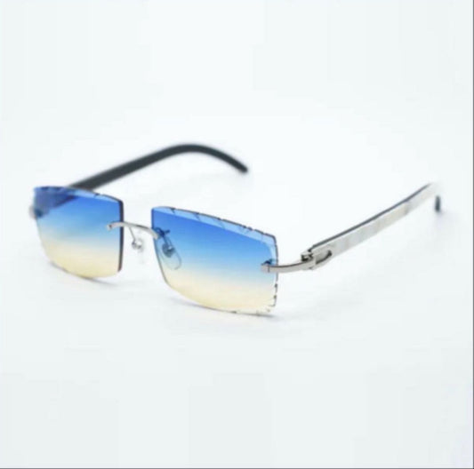⭐️ White Buffalo Horn Sunglasses Size 57 Blue & Yellow Lenses
