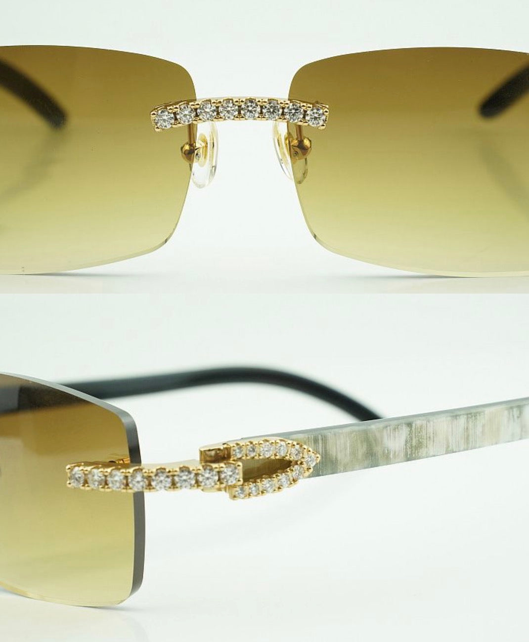 ⭐️White Buffalo Horn Sunglasses Moissanite VVS Clarity Stones 💎Size 56 Henny Lenses