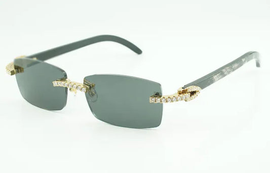 Black Buffalo Horn Sunglasses Moissanite VVS Clarity Stones 💎Size 56 Black Lenses