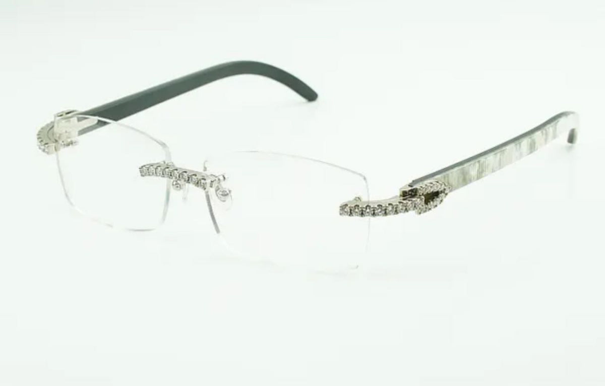 ⭐️White Buffalo Horn Sunglasses VVS Moissanite Stones Size 56 Clear  Lenses