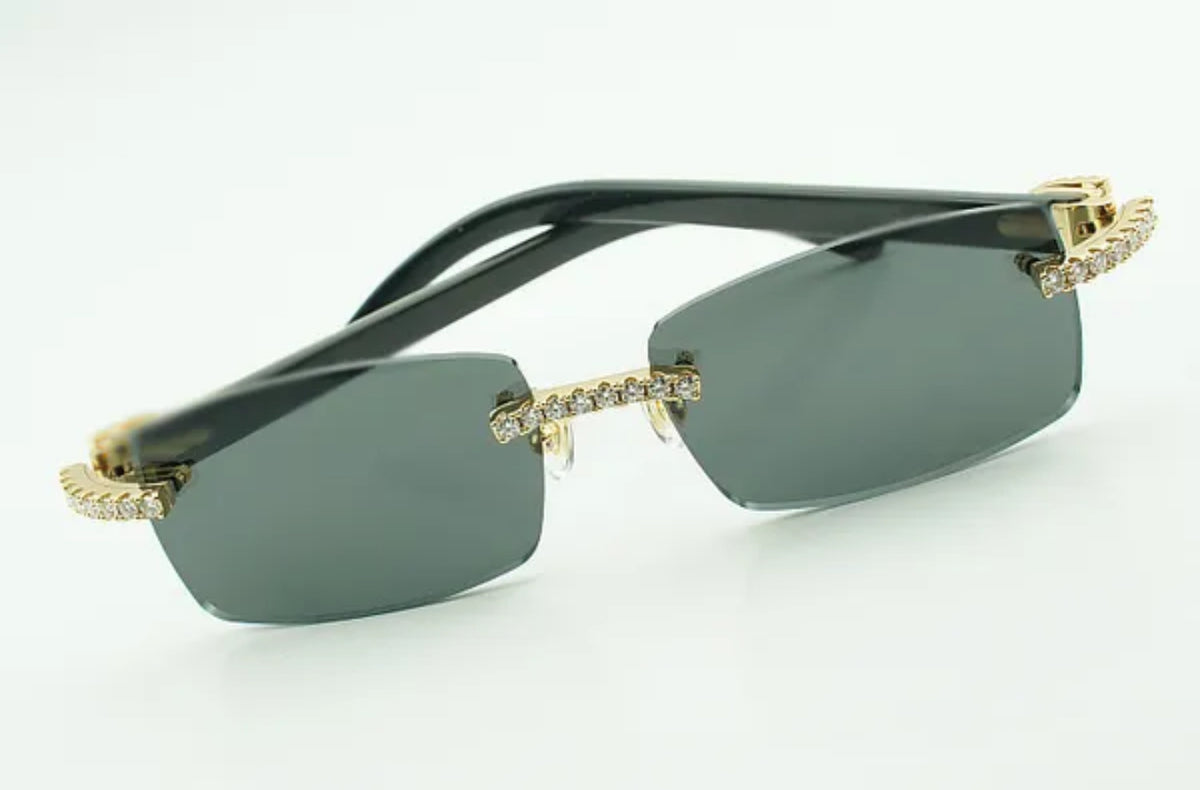 White Buffalo Horn Sunglasses Moissanite VVS Clarity Stones 💎Size 56 Black Lenses
