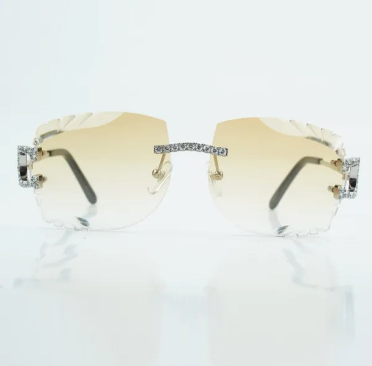 ⭐️ Wire Big C Sunglasses Size 58 Carved Henny Lenses Cz Stones