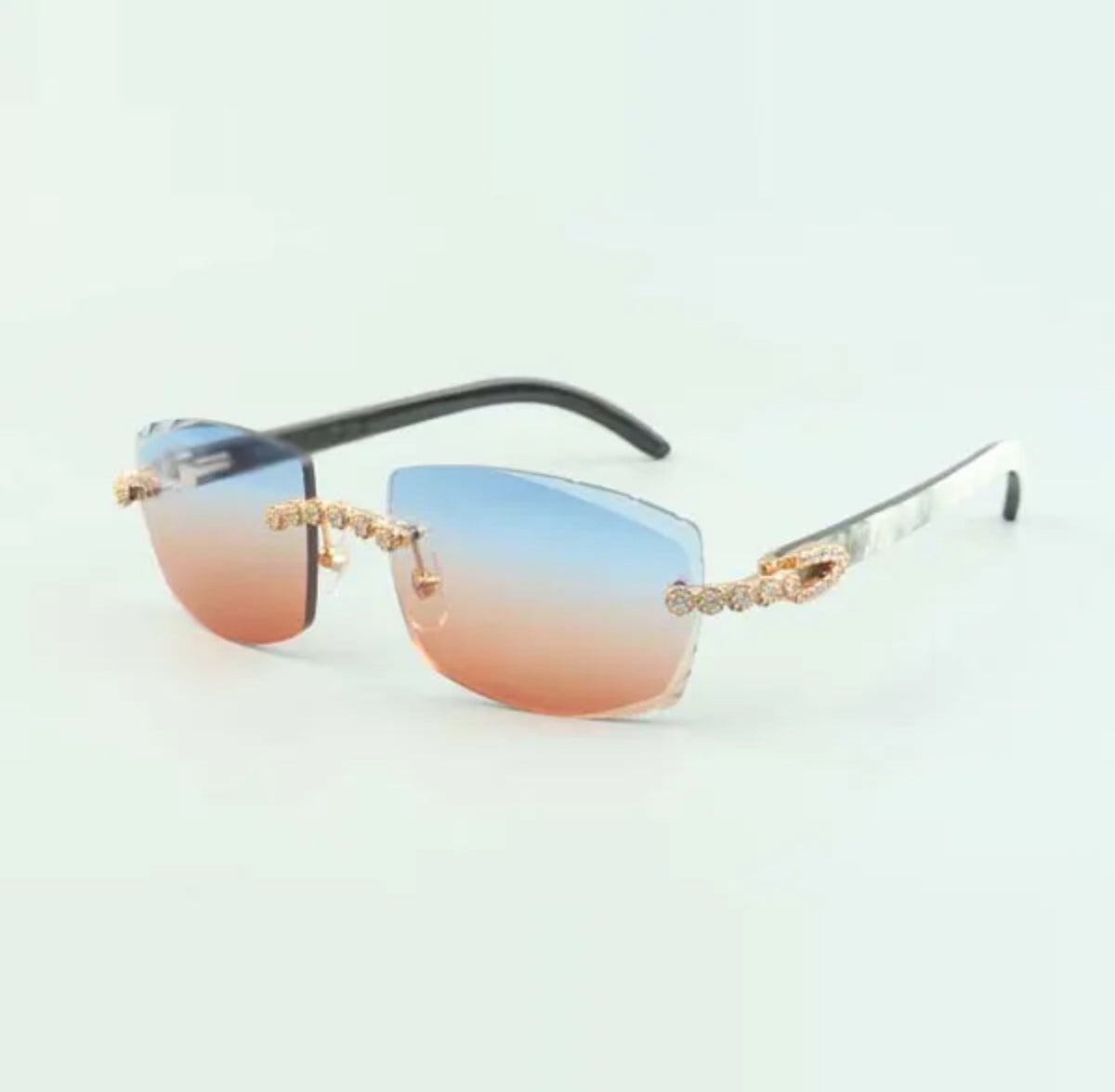 ⭐️White Buffalo Horn Sunglasses Cz Stones Size 57 Red And Blue  Lenses