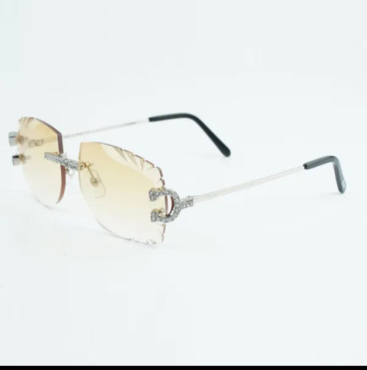 ⭐️ Wire Big C Sunglasses Size 58 Carved Henny Lenses Cz Stones
