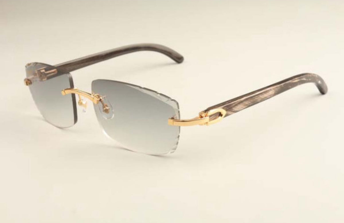 ⭐️ Black Buffalo Horn Sunglasses Size 57 Carved Grey Lenses