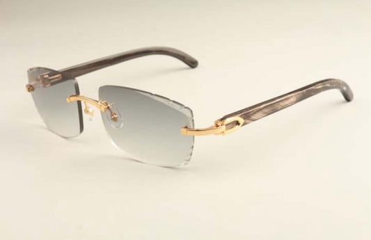 ⭐️ Black Buffalo Horn Sunglasses Size 57 Carved Grey Lenses