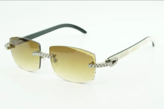 ⭐️White Buffalo Horn Sunglasses Moissanite VVS Clarity Stones 💎Size 57 Henny Lenses