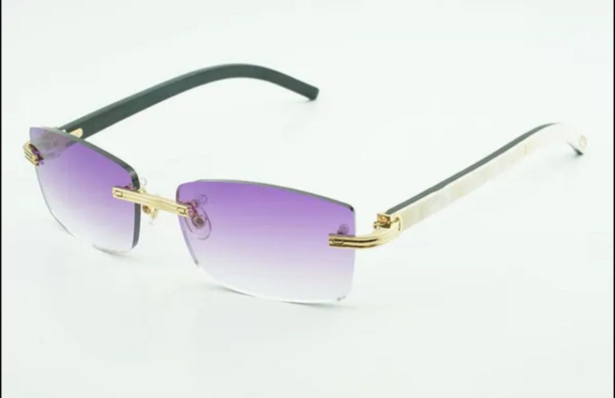 White Buffalo Horn Sunglasses Size 56 Purple Lenses