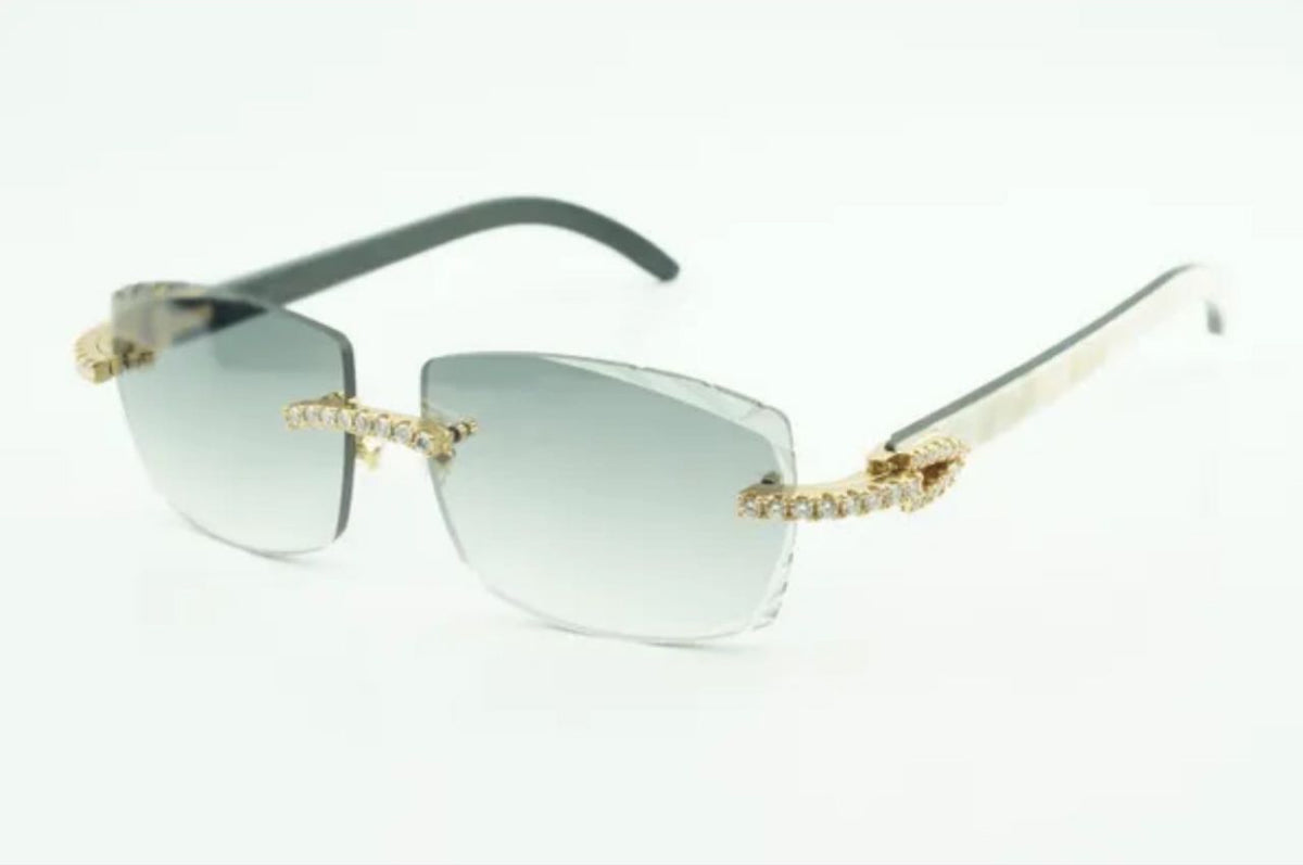 ⭐️ White Buffalo Horn Sunglasses Size 57 Grey Diamond Cut Lenses With Cz Stones