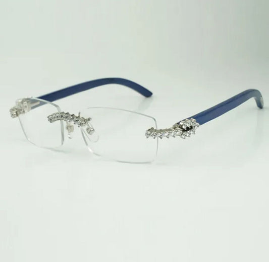 ⭐️ Blue Wood Size 56 Clear Lenses Big Stones (50 Pointers)