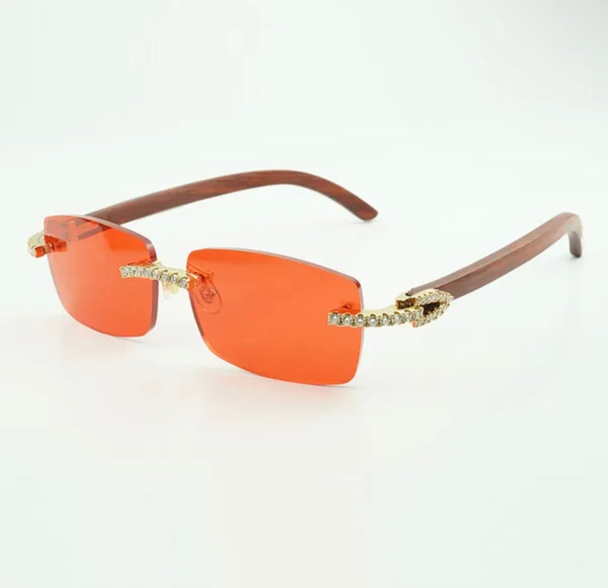 ⭐️Wood Sunglasses Moissanite VVS Clarity Stones 💎Size 56 Red Lenses