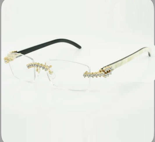 ⭐️ White Buffalo Horn Sunglasses Size 56 Clear Lenses Big Stones (50 Pointers)