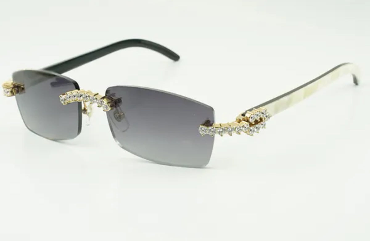 ⭐️ White Buffalo Horn Sunglasses Size 56 Grey Lenses Big Stones