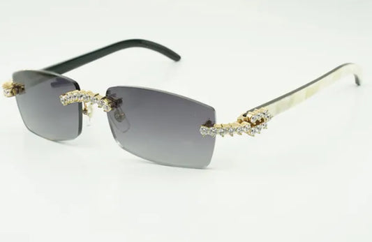 ⭐️ White Buffalo Horn Sunglasses Size 56 Grey Lenses Big Stones