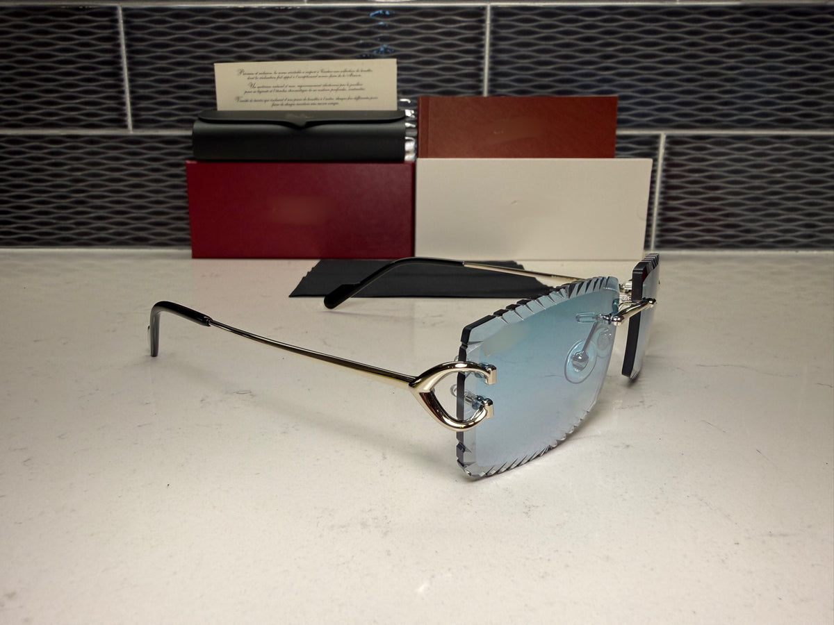 ⭐️Wire C Sunglasses Size 56 Blue Diamond Cut Lenses