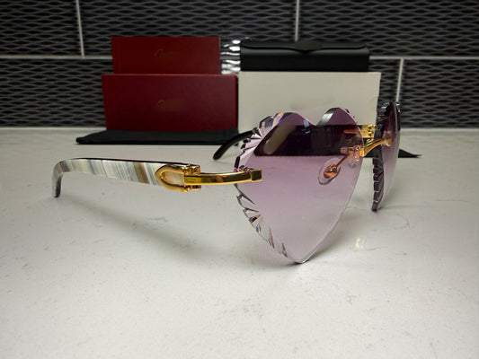 White Buffalo Horn Sunglasses Size 56 Purple Heart Diamond Cut Lenses (Heavy Marble)