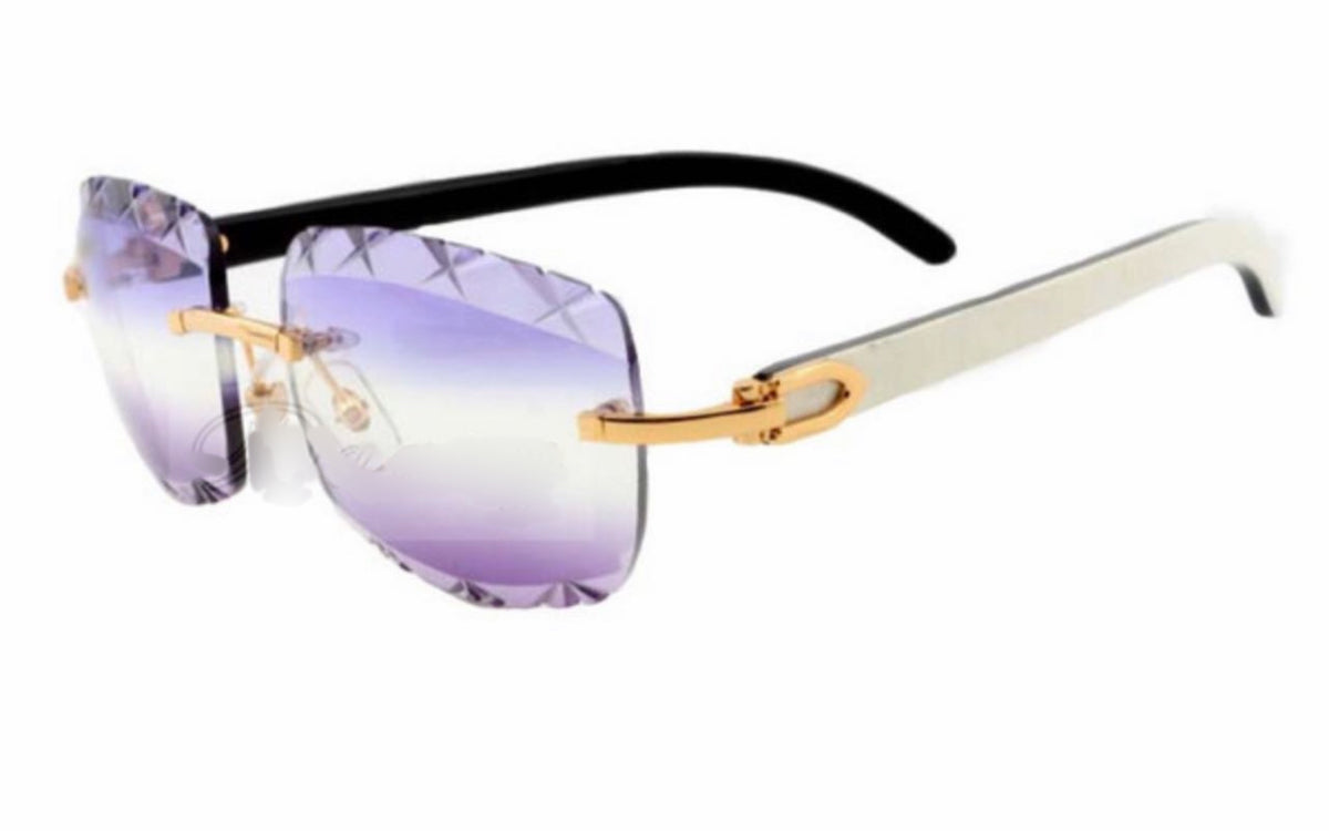 ⭐️ White Buffalo Horn Sunglasses Size 58 Carved Purple Lenses