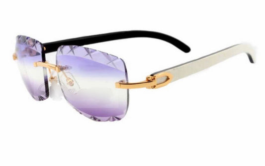 ⭐️ White Buffalo Horn Sunglasses Size 58 Carved Purple Lenses