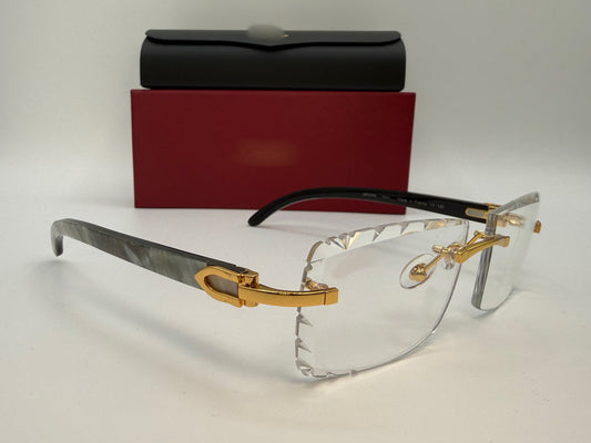 White Buffalo Horn Sunglasses Size 56 Clear Diamond Cut Lenses (Heavy Marble)