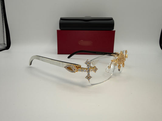 White Buffalo Horn Glasses Custom Cross Brackets Size 56 Clear Lenses