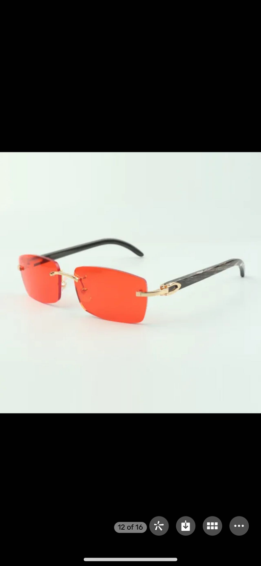 ⭐️ Black Buffalo Horn Sunglasses Size 56 Red Lenses