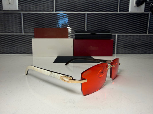 White Buffalo Horn Sunglasses Size 56 Red Lenses