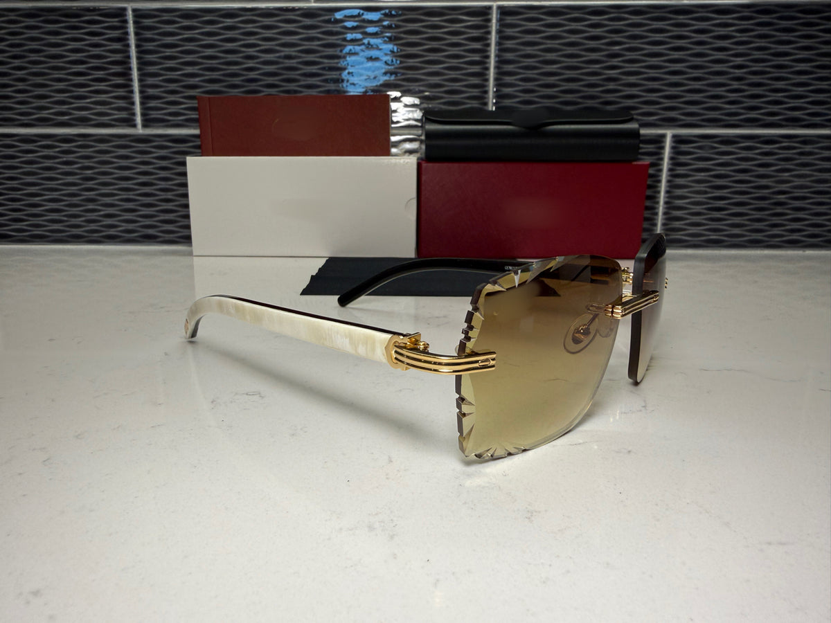 White Buffalo Horn Glasses Size 58 Diamond Cut Henny Lenses (Newer Model)