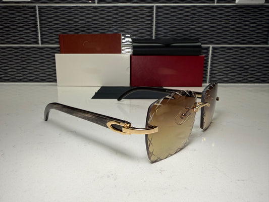 Black Buffalo Horn Sunglasses Size 58 Carved Henny Lenses