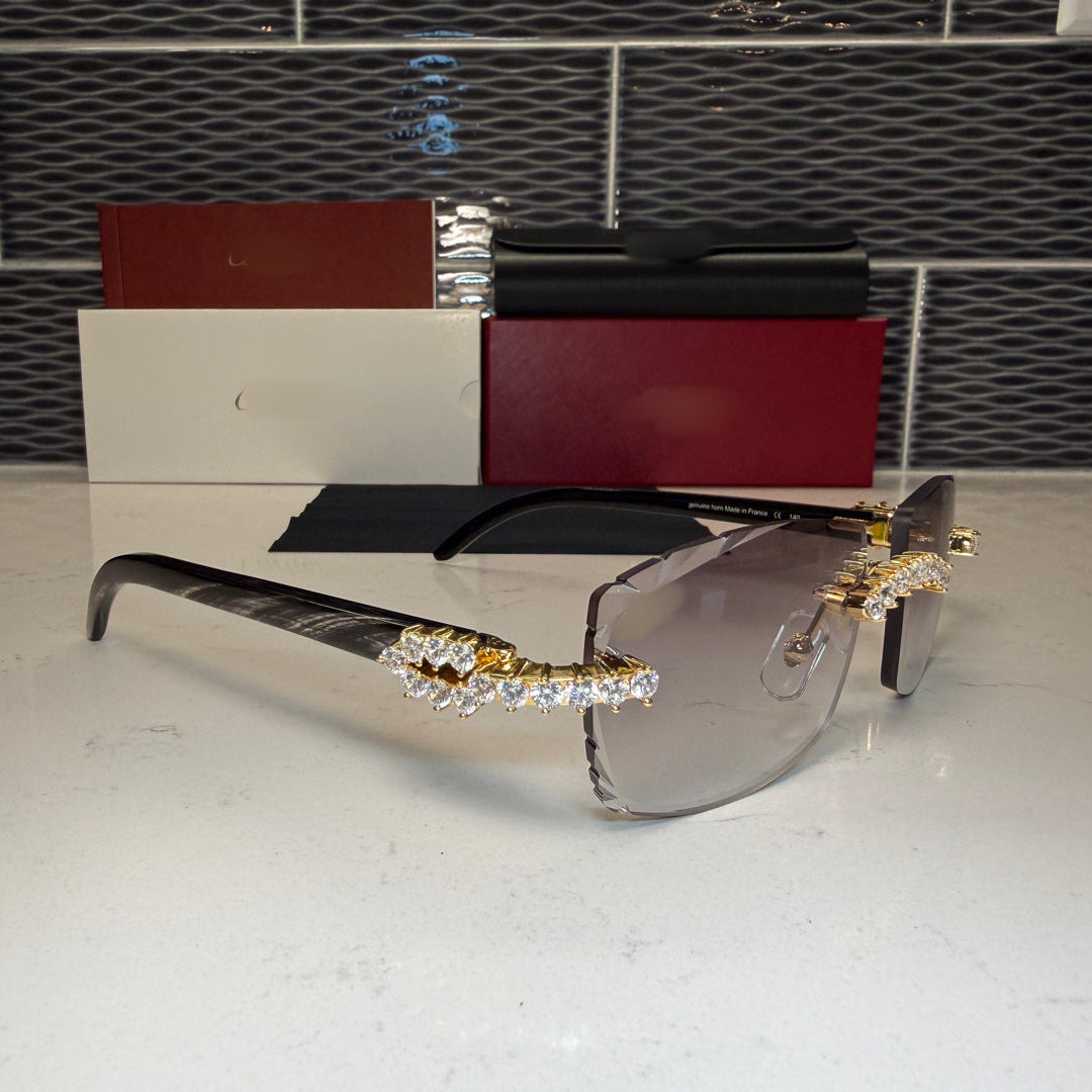 Black Buffalo Horn Sunglasses Size 57 Grey Lenses Big Stones (50 Pointers)