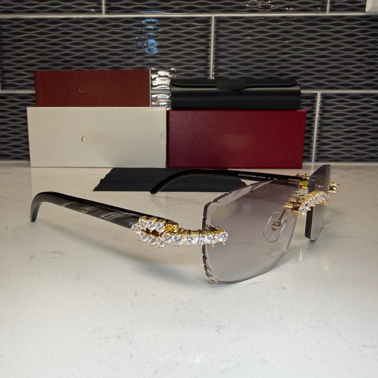 Black Buffalo Horn Sunglasses Size 57 Grey Lenses Big Stones (50 Pointers)