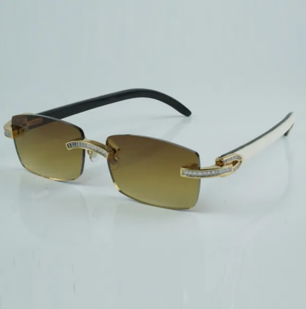 White Buffalo Horn Sunglasses Moissanite Baguette VVS Clarity Stones 💎Size 56 Henny Lenses