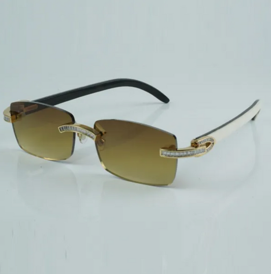 White Buffalo Horn Sunglasses Moissanite Baguette VVS Clarity Stones 💎Size 56 Henny Lenses