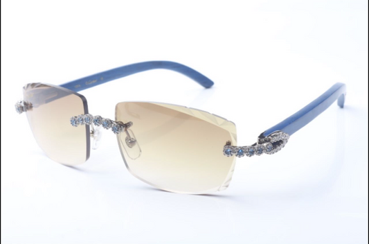 ⭐️ Blue Wood Sunglasses Size 57 Blue Diamond Cut Lenses